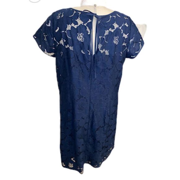 LOFT Lace Overlay Shift Dress Sz. 14 Tie Keyhole Back Navy Easter Weddin… - Picture 3 of 9